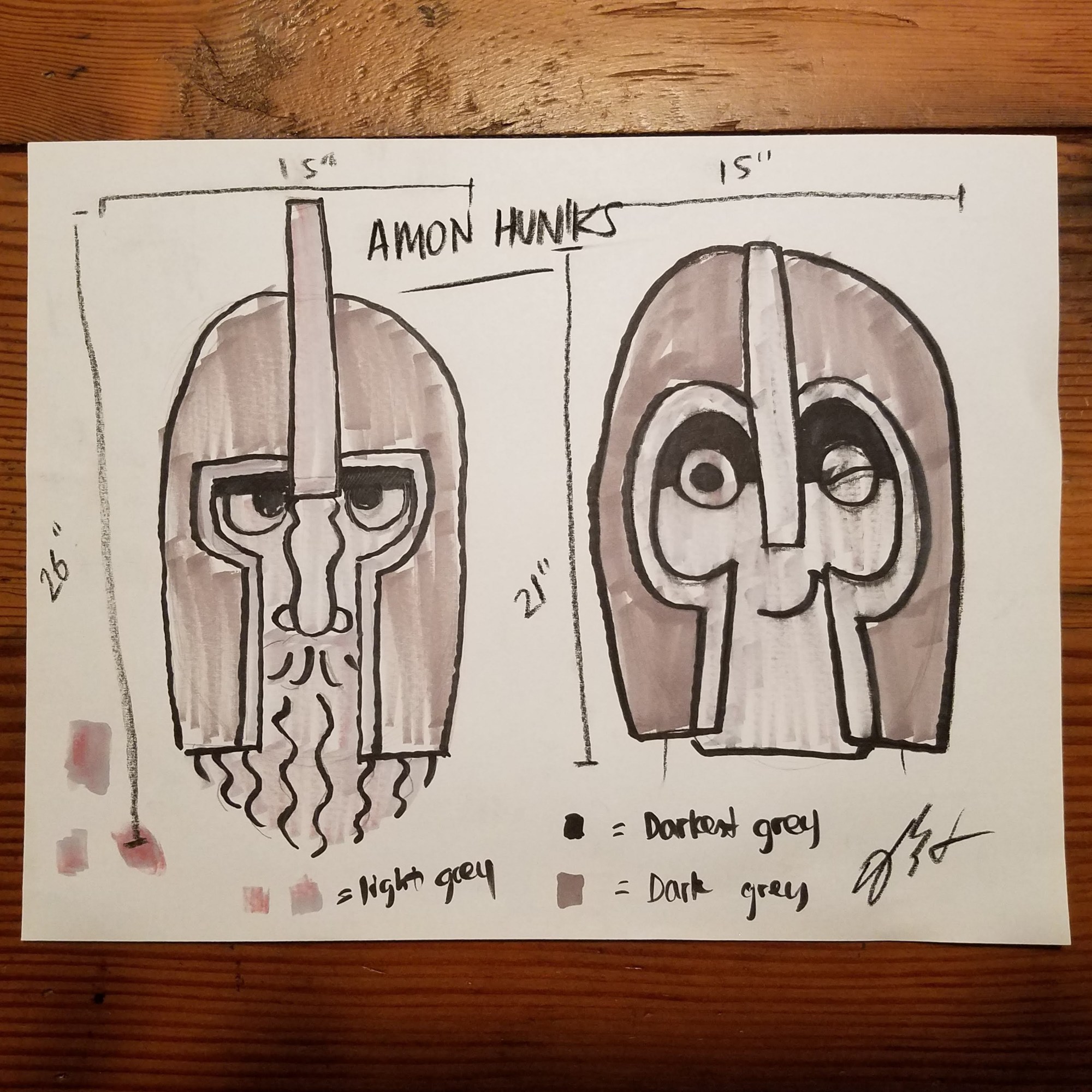 Illustration of two faces, each wearing a armor: one serious and bearded, the other clean-shaven with a half-smile and wink